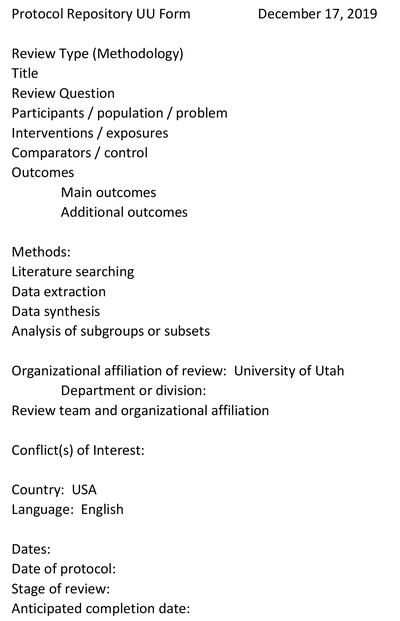 Protocol Registry of Evidence Reviews at the University of Utah