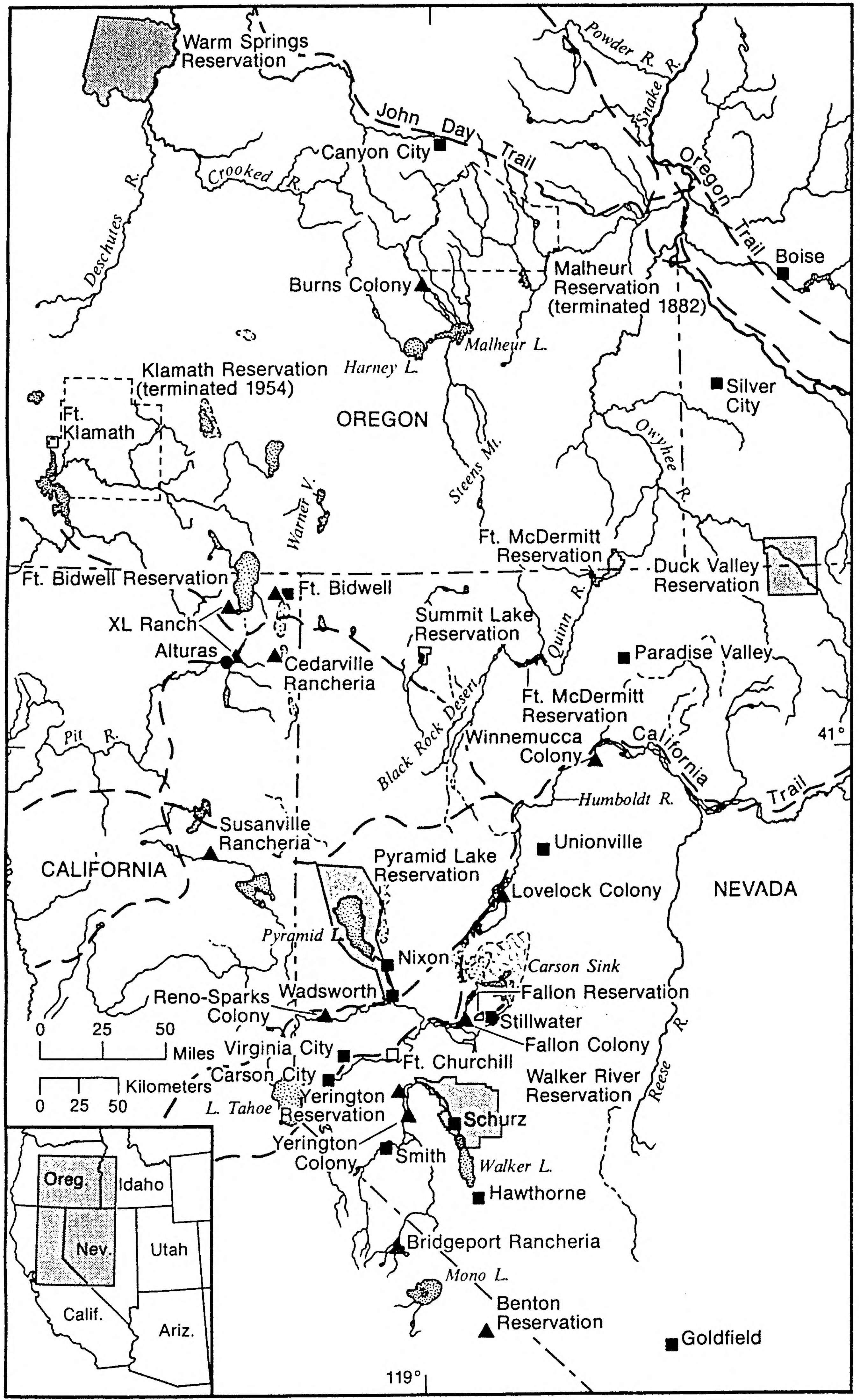 Map Of Western Shoshone And Northern Paiute Territory Utah American 